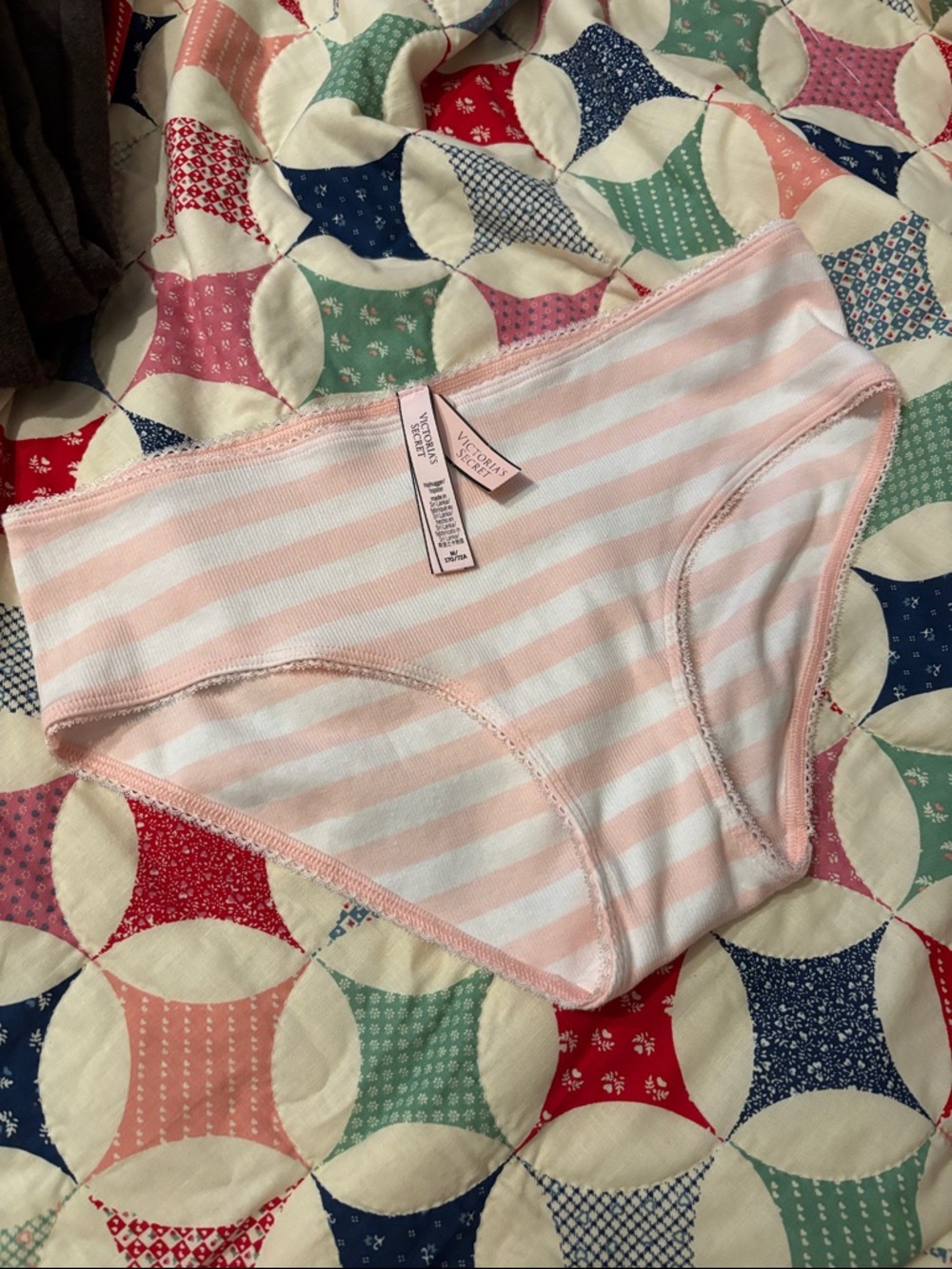 Victoria's Secret Pink & White Striped Ribbed Hipster Panty